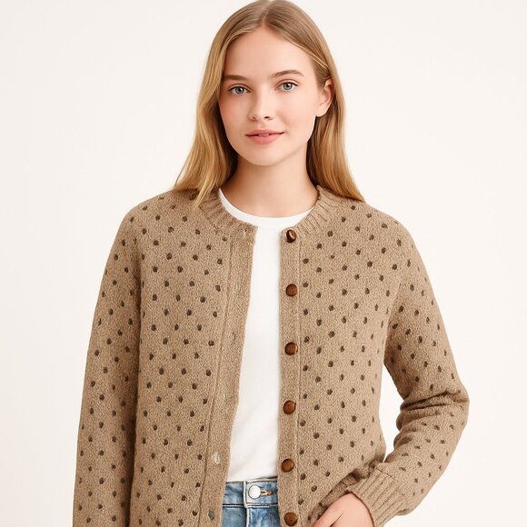 Eddie Bauer Wool Blend Neutral Button Front Cardigan Sweater Women’s Large - Picture 1 of 5
